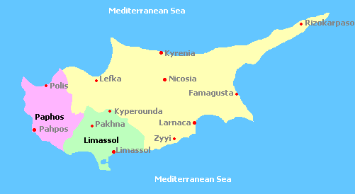 Map of Cyprus and its wine regions