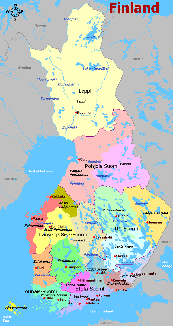 Suomen maakuntien kartta - Finnish regions map