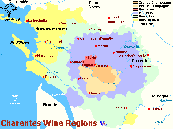 Charentes and departments map, Carte des d&eacute;partements de la r&eacute;gion Charentes