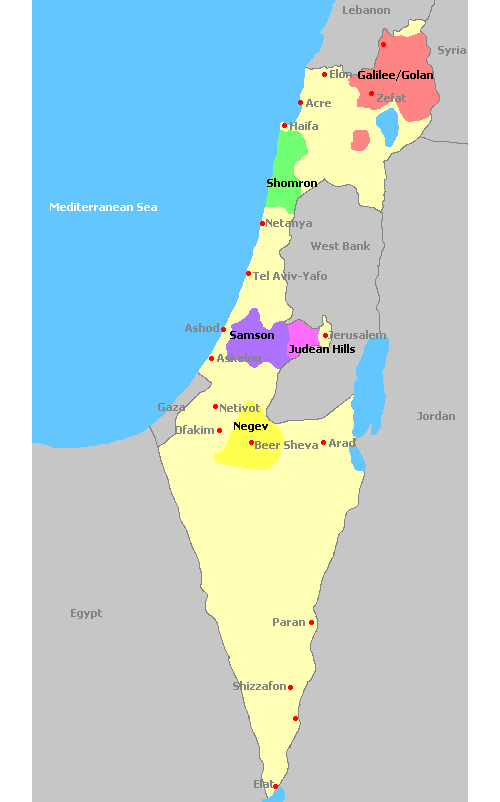 Map of Israel and its wine regions