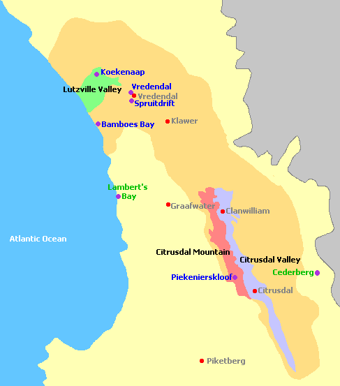Map of Olifants River Wine Regions Map of Olifants River Wine Regions