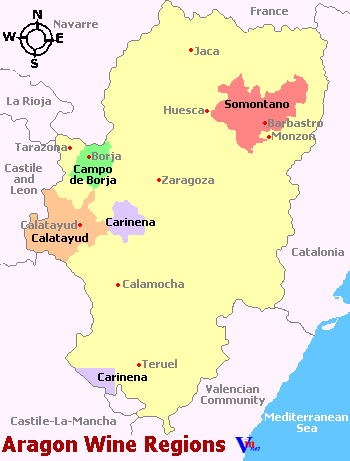 Map of Denominacion de Origen Aragon, Spain