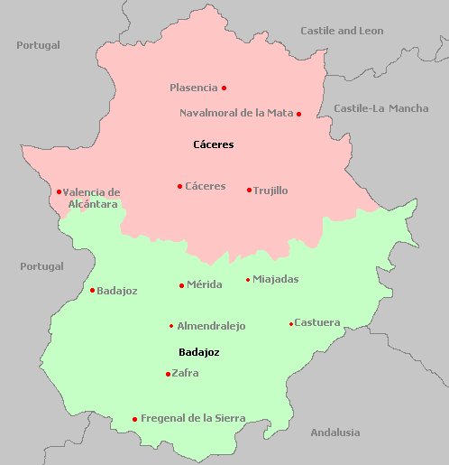 Map of Extremadura