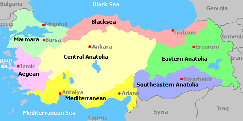 Map of Turkey and its wine regions
