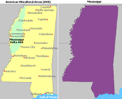 Map of Mississippi Wine Regions