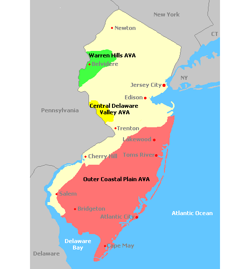 Map of New Jersey Wine Regions