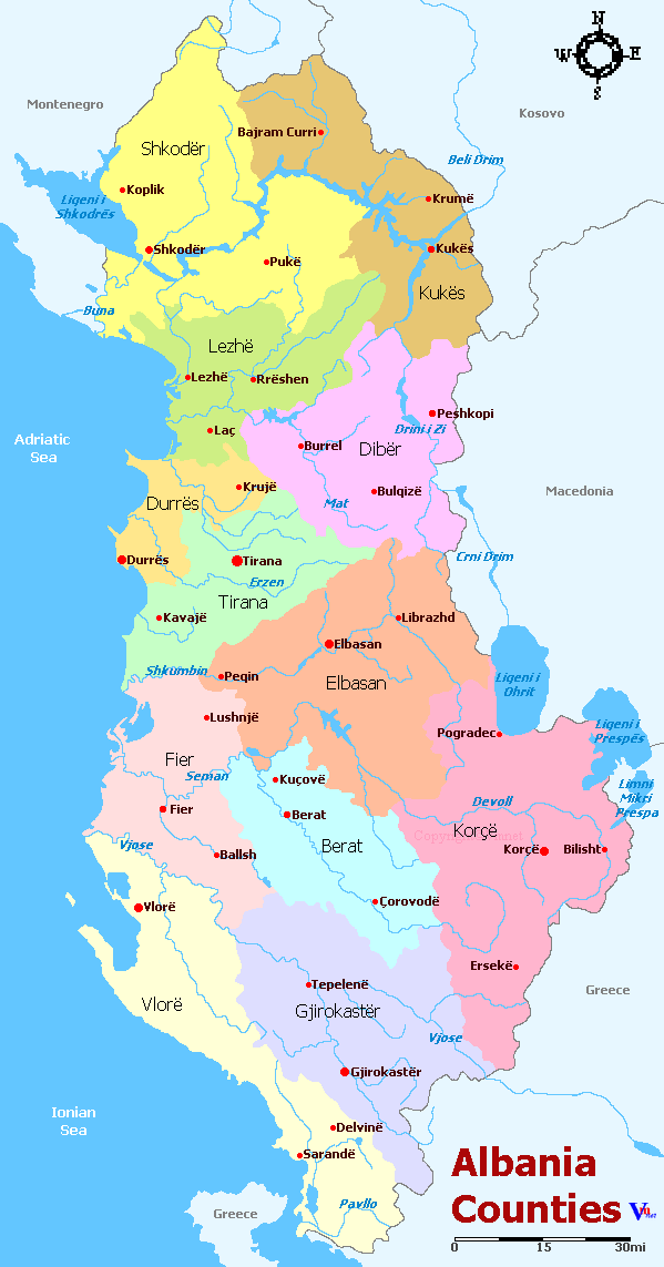 Albania regions map