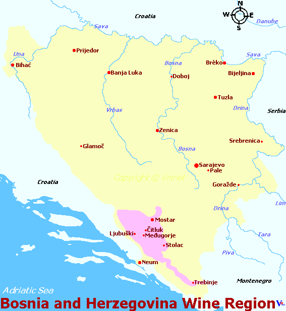 Map of Bosnia and Herzogevina