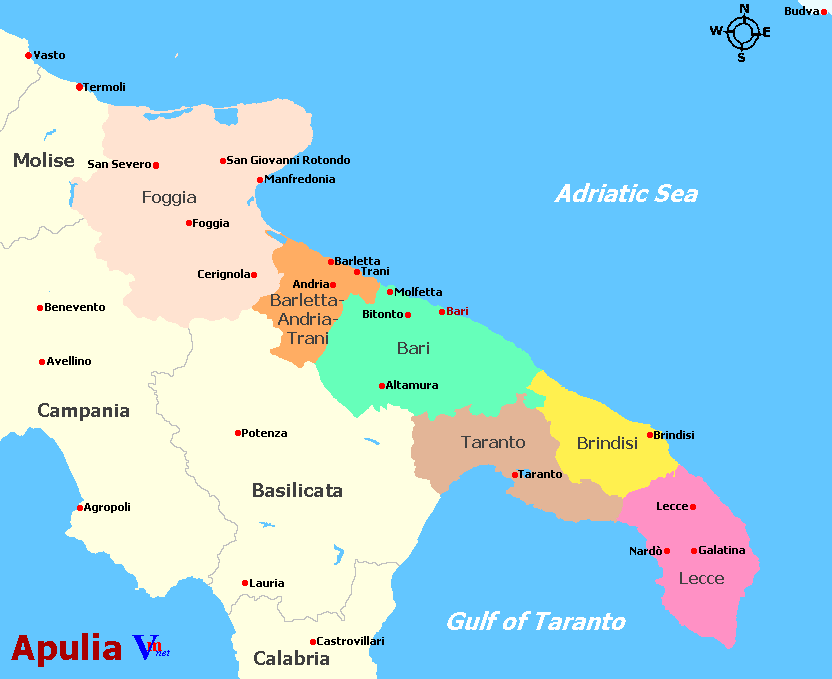 Map of Apulia Italy