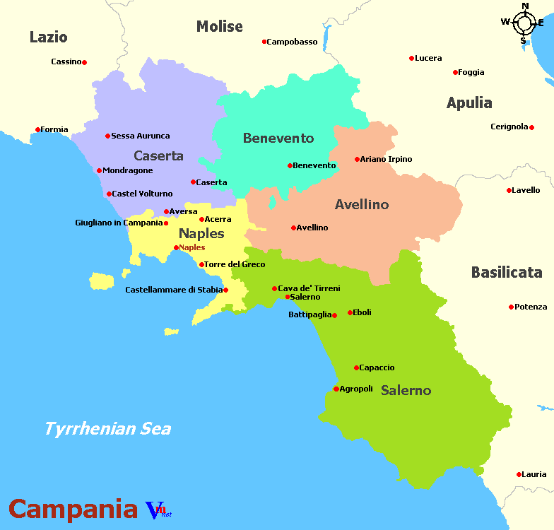 Campania Italia Mapa Large Detailed Map Of Campania With Cities And 
