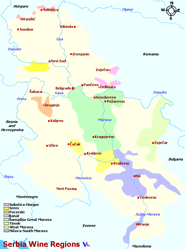 Map of Serbia Wine Regions
