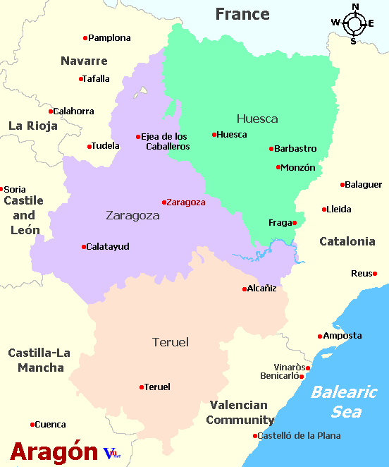 Map of Aragon, Spain