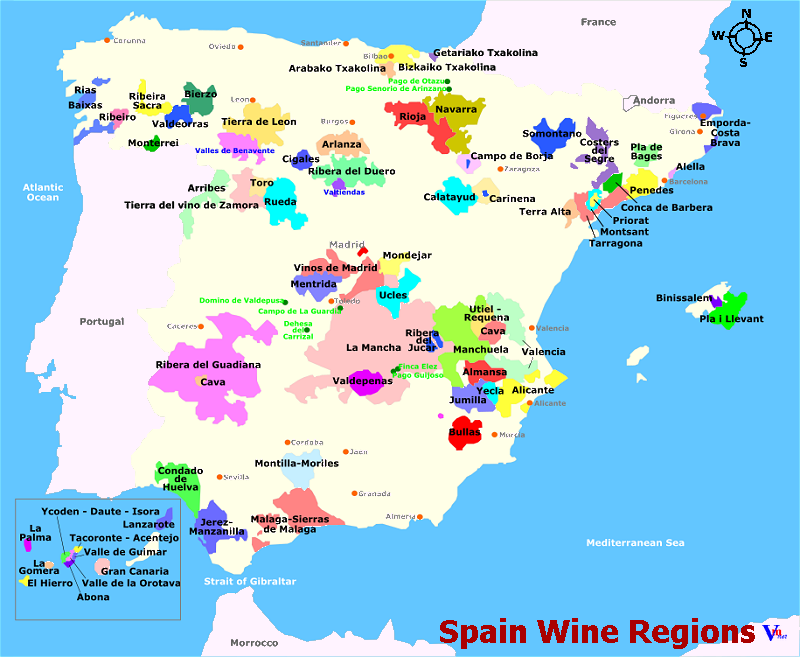 Map of the Denomination of Origin regions in Spain