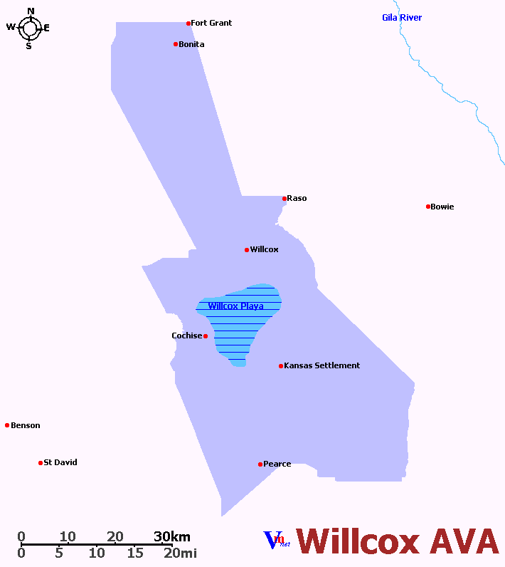 Map of Willcox AVA Wine Region